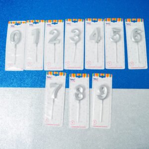 Velas Número Biseladas Plateadas con Palito 5cm Tuky xU.