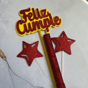 Combo Topper Feliz Cumple y Bengala con Estrellas